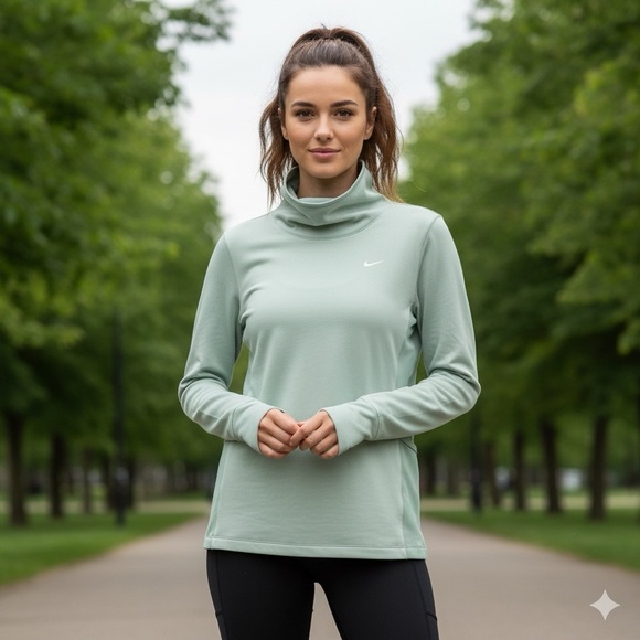 Nike Women’s Green Dri-FIT Funnel Neck Long Sleeve Pullover Hoodie Size L - Picture 1 of 13